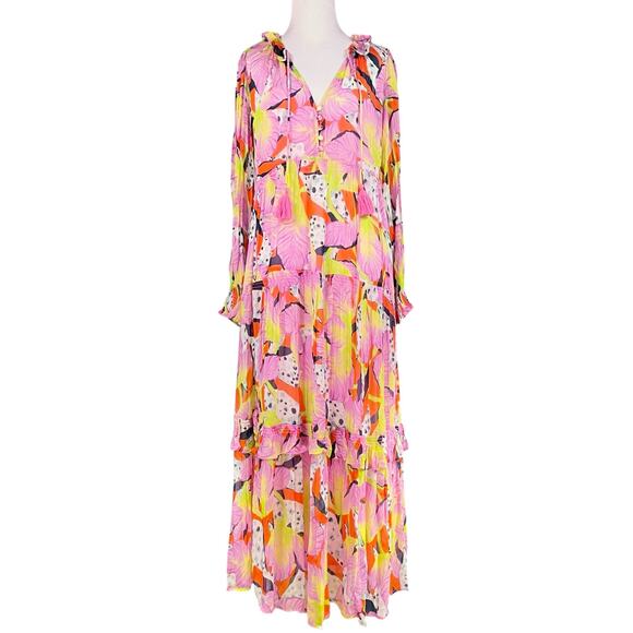 ANTHROPOLOGIE Yukiko Noritake NWT Marais Printed Chiffon Maxi Dress Canary XXS - Picture 3 of 11